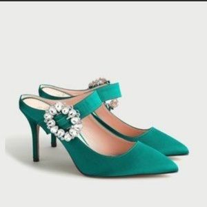 IN BOX J.CREW SATIN JEWELED BUCKLE ELSIE MULE